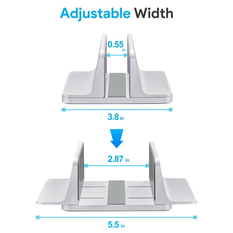 JARLINK Vertical Laptop Stand, Aluminum Laptop Holder Desktop Stand with Adjustable Dock Size (up to 17.3 inches) Compatible with All MacBook/Surface/Dell/Gaming Laptops (Silver) - Image 2